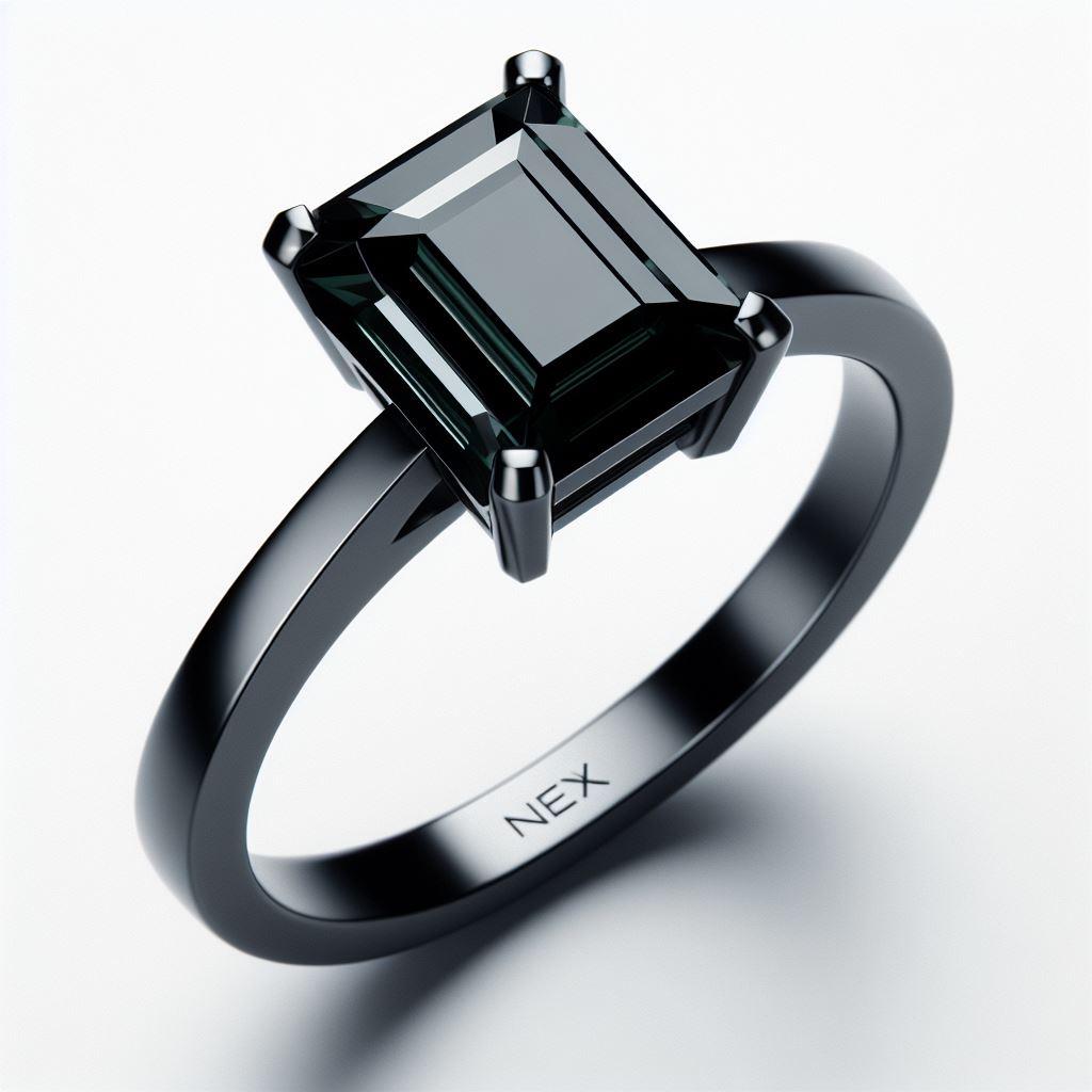 Modern GIA Certified Natural Black Diamond 3 Carat Ring in 18K Black Gold Emerald Cut For Sale