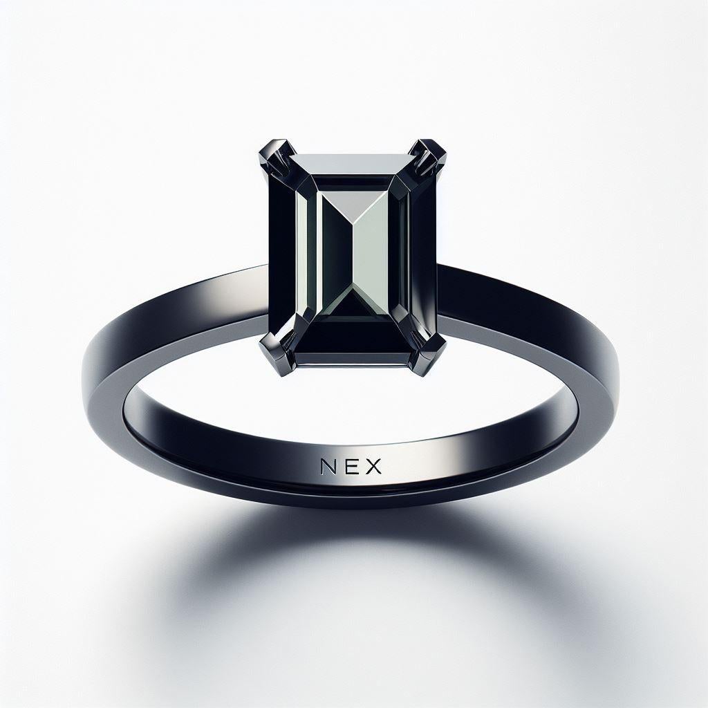 Women's GIA Certified Natural Black Diamond 3 Carat Ring in 18K Black Gold Emerald Cut For Sale