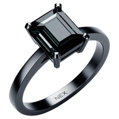 GIA Certified Natural Black Diamond 3 Carat Ring in 18K Black Gold Emerald Cut (bague en or noir 18 carats)