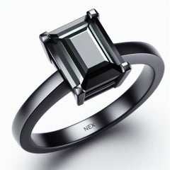 GIA Certified Natural Black Diamond 4 Carat Ring in 18K Black Gold Emerald Cut