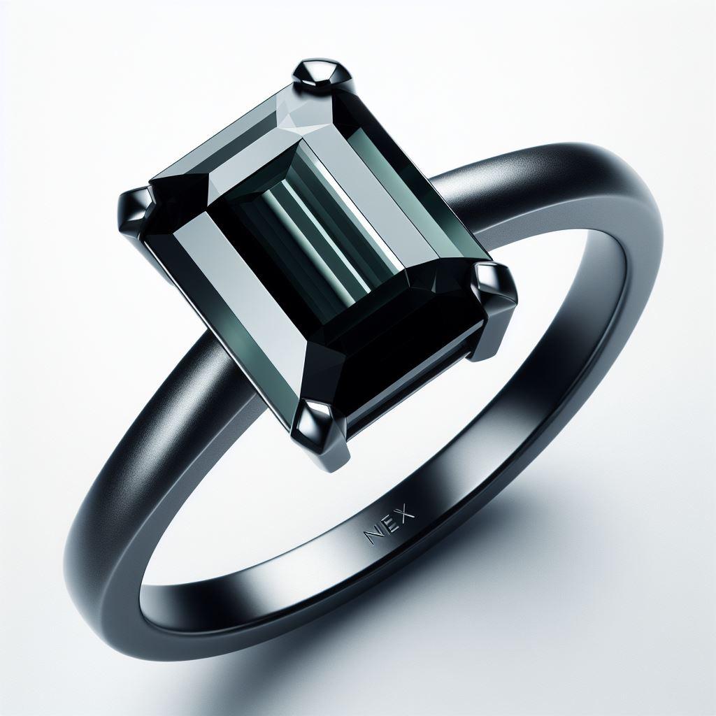 Modern GIA Certified Natural Black Diamond 4 Carat Ring in 18K Black Gold Emerald Cut For Sale