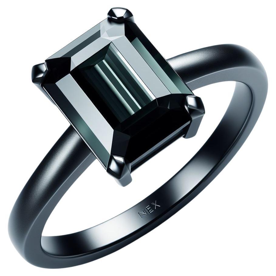 GIA Certified Natural Black Diamond 4 Carat Ring in 18K Black Gold Emerald Cut For Sale