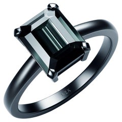 GIA Certified Natural Black Diamond 4 Carat Ring in 18K Black Gold Emerald Cut