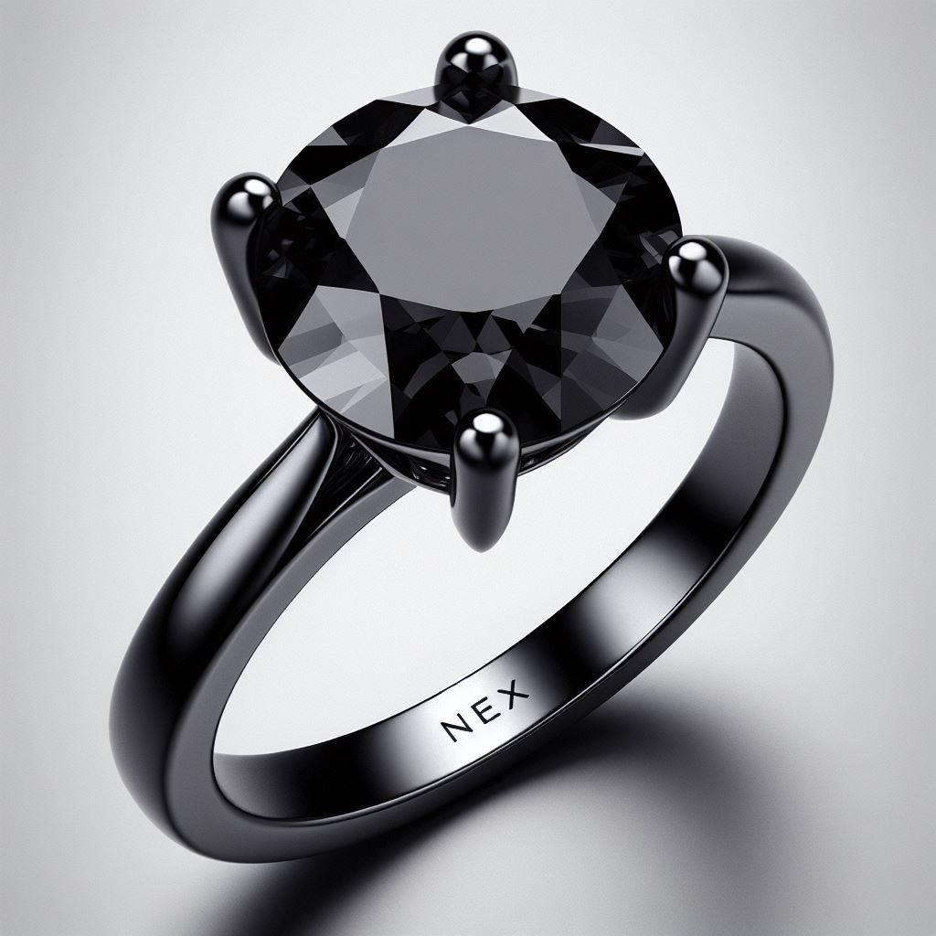 Moderne GIA Certified Natural Black Diamond 4 Carat Ring in 18K Black Gold Round Cut (Bague en or noir 18 carats, taille ronde) en vente