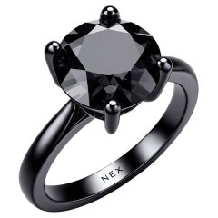 GIA Certified Natural Black Diamond 4 Carat Ring in 18K Black Gold Round Cut