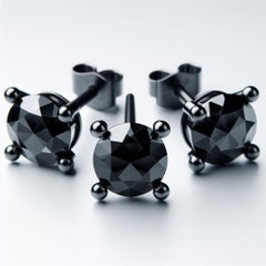 GIA Certified Natural Black Diamond Studs in 18K Black Gold 2 Carat Round Cut