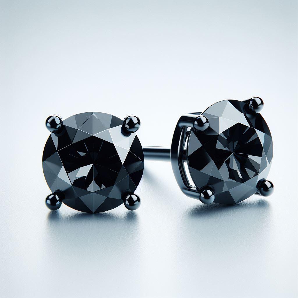 GIA Certified Natural Black Diamond Studs in 18K Black Gold 2 Carat Round Cut In New Condition For Sale In Darmstadt, DE