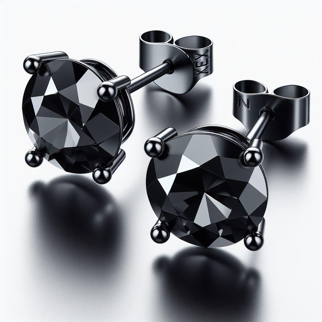 GIA Certified Natural Black Diamond Studs in 18K Black Gold 4 Carat Round Cut In New Condition For Sale In Darmstadt, DE