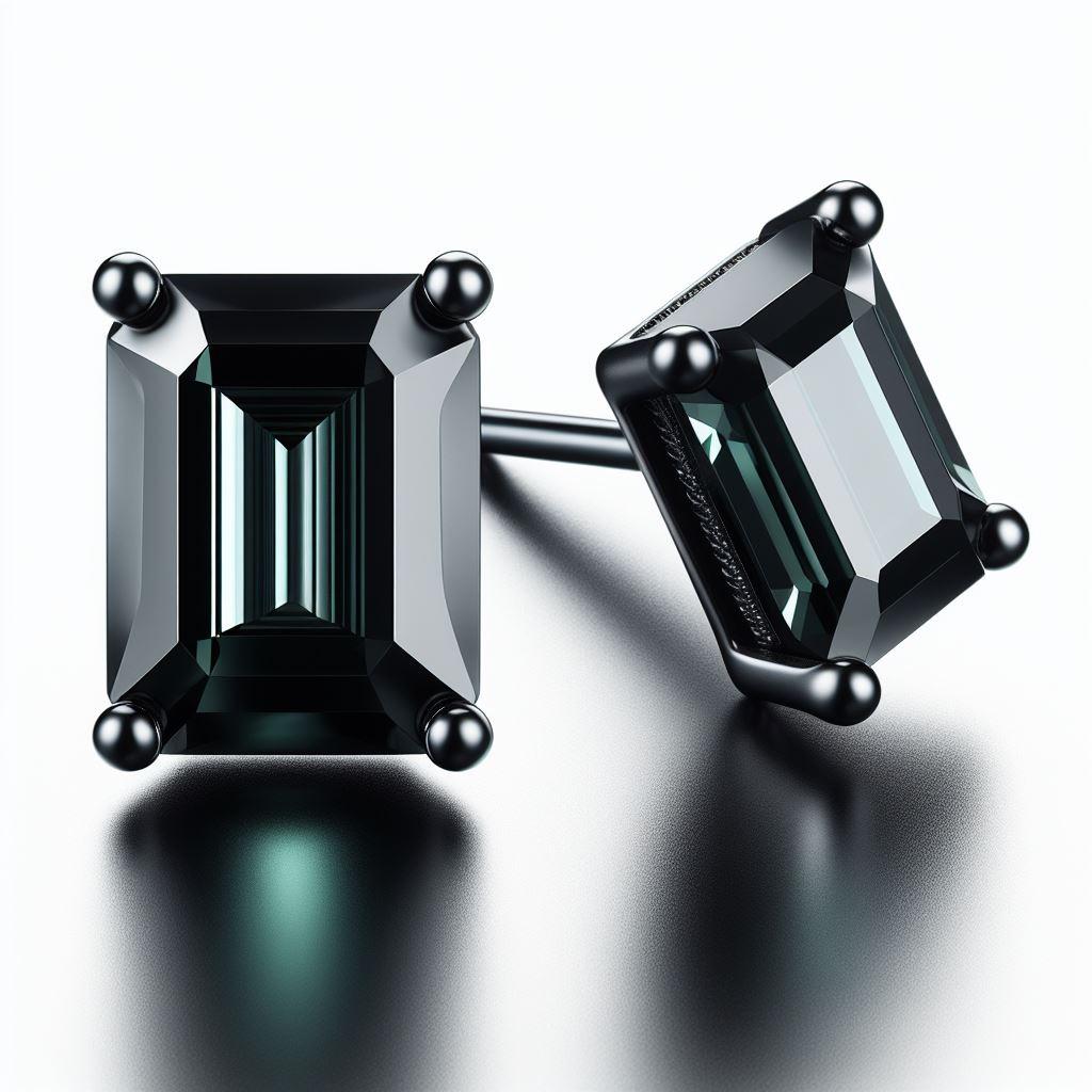 GIA Certified Natural Black Diamond Studs in 18K Black Gold, 8 Carat Emerald Cut In New Condition For Sale In Darmstadt, DE