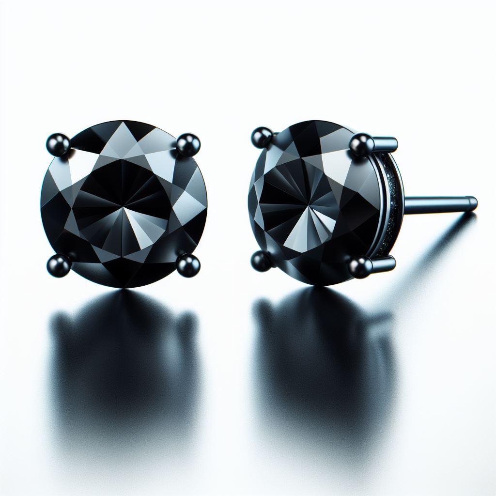 Modern GIA Certified Natural Black Diamond Studs in 18K Black Gold 8 Carat Round Cut For Sale
