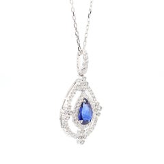 GIA Certified Natural Blue Pear Sapphire and Diamond 2.60 Carat TW Gold Pendant