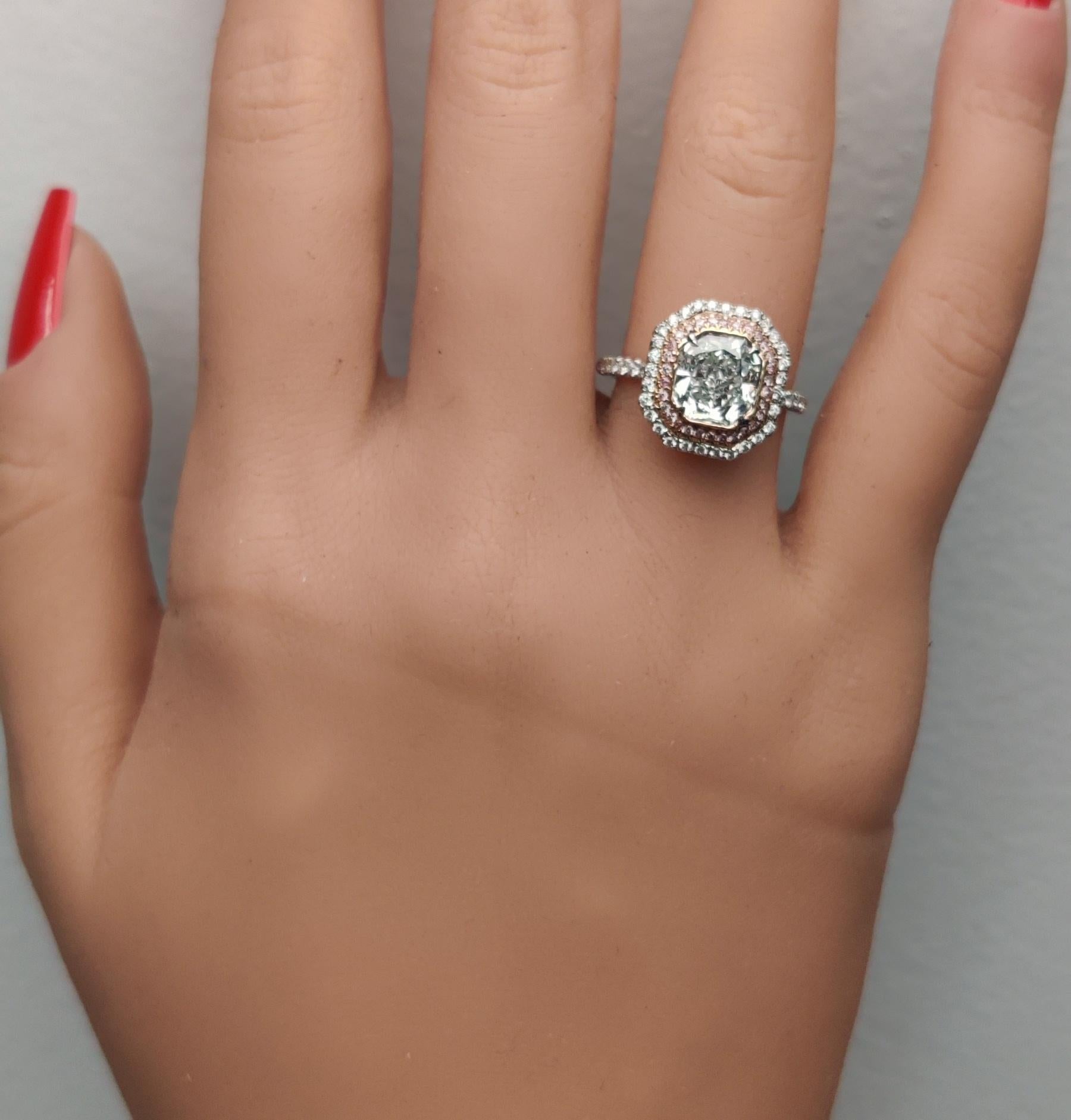 GIA Certified Natural Blue Radiant Diamond 2.45 Carat TW Platinum Cocktail Ring In New Condition For Sale In New York, NY