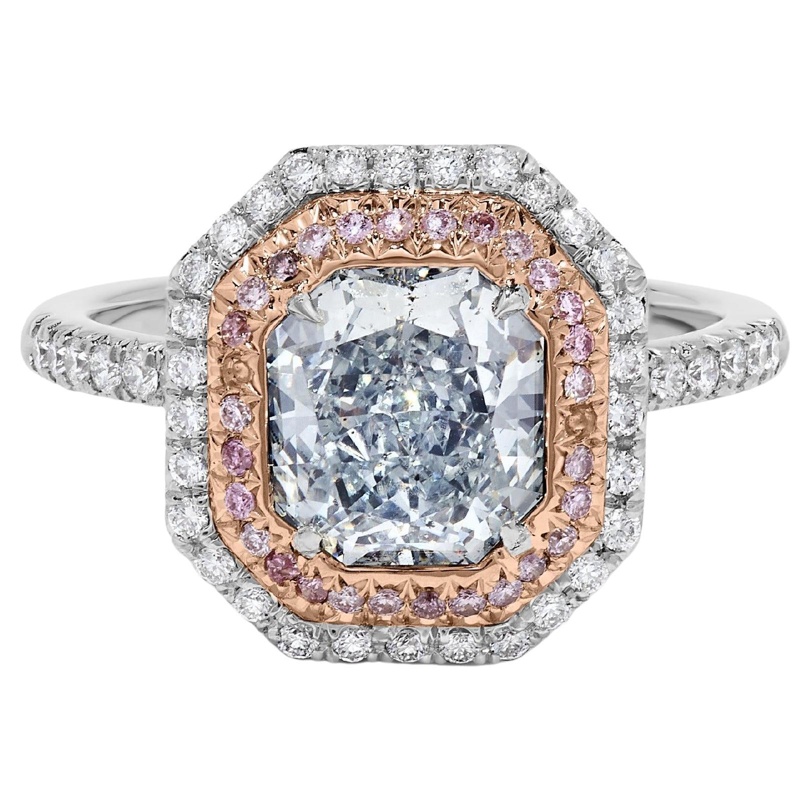 GIA Certified Natural Blue Radiant Diamond 2.45 Carat TW Platinum Cocktail Ring