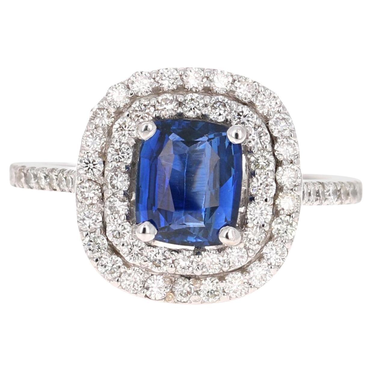 GIA-zertifizierter Ring aus Weißgold mit natürlichem blauem Saphir und Diamant im Angebot