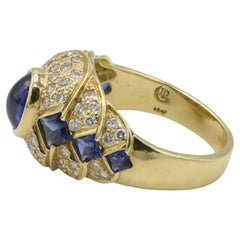 GIA Certified Natural Blue Sapphire & Diamond 18 Karat Gold Dome Cocktail Ring
