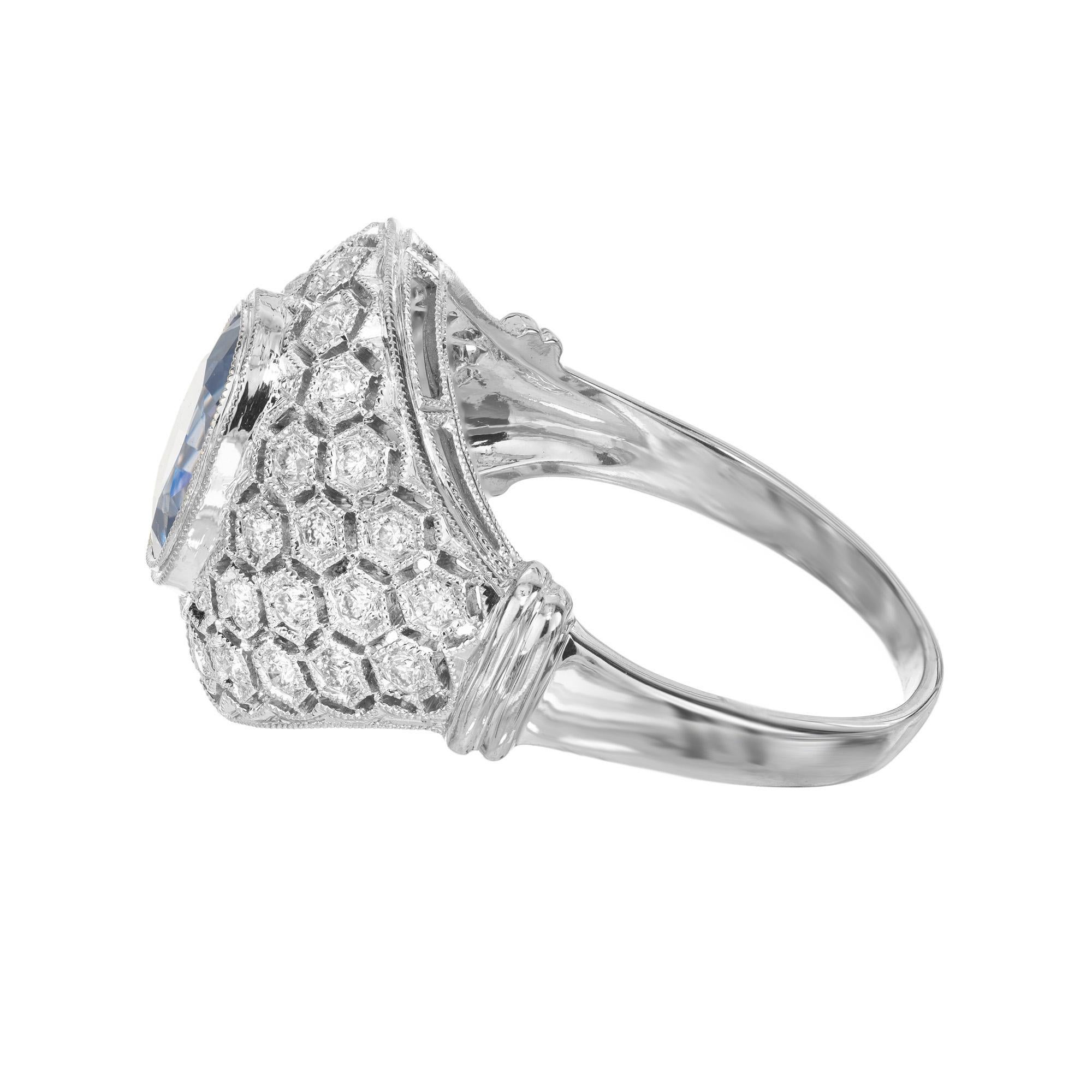 Women's GIA Certified Natural Blue Sapphire Diamond Dome Cluster Cocktail Ring For Sale