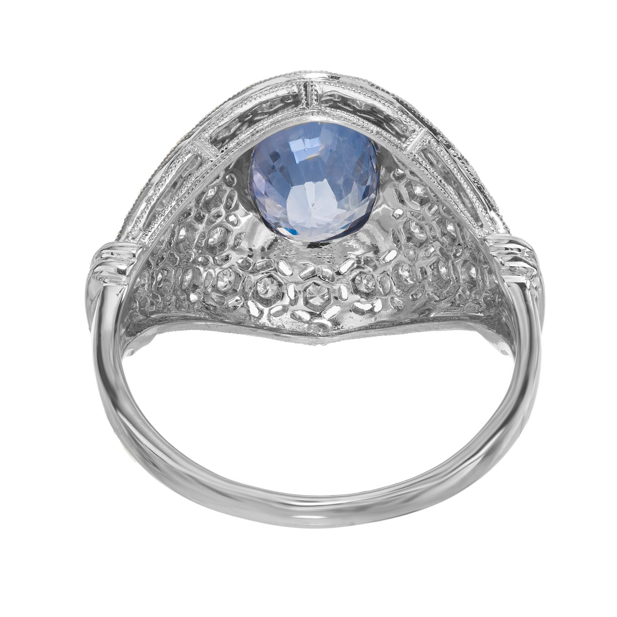 GIA Certified Natural Blue Sapphire Diamond Dome Cluster Cocktail Ring For Sale 1