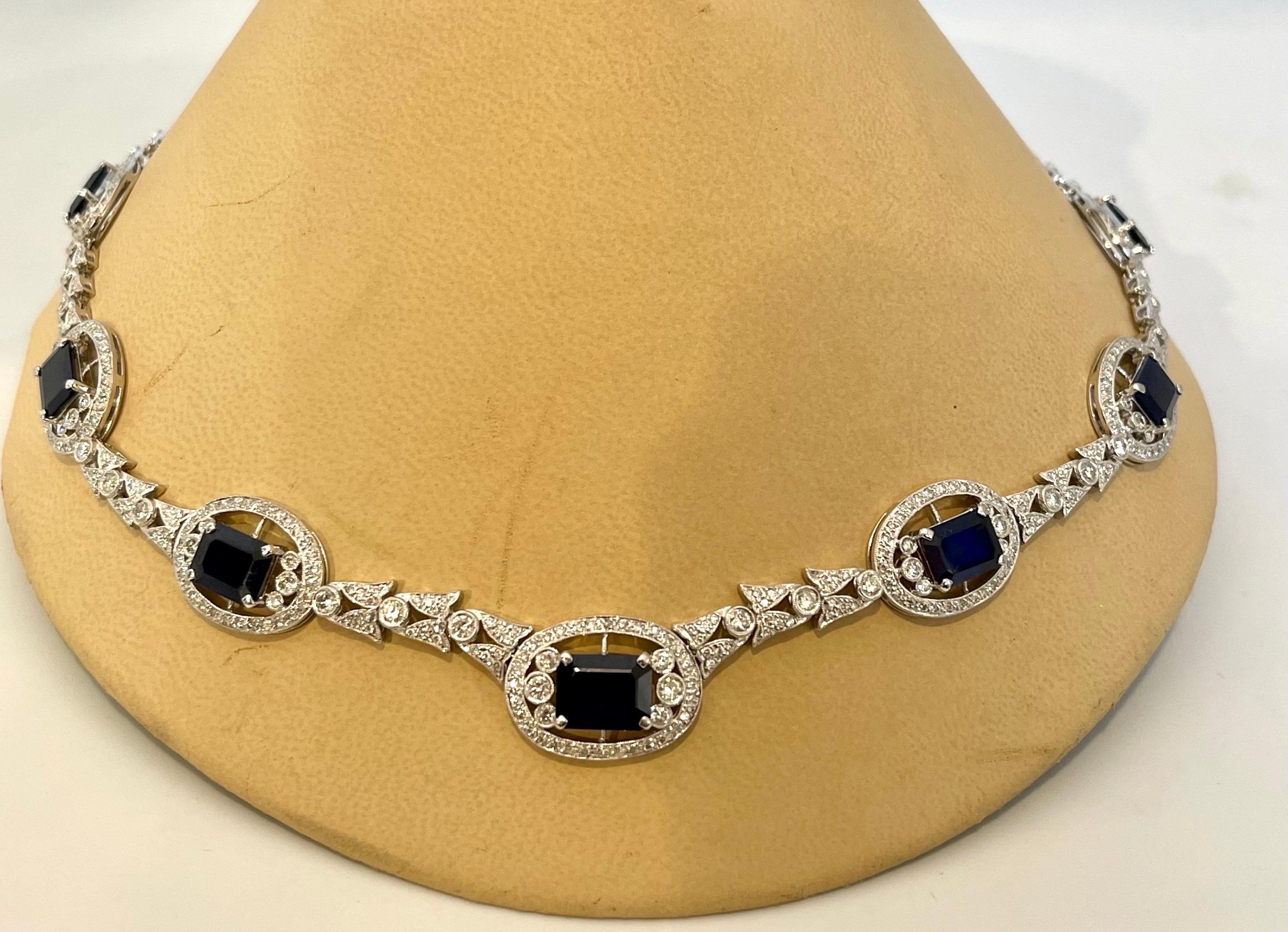 GIA Certified Natural Blue Sapphire & Diamond Necklace 18 Kt White Gold, Estate For Sale 2