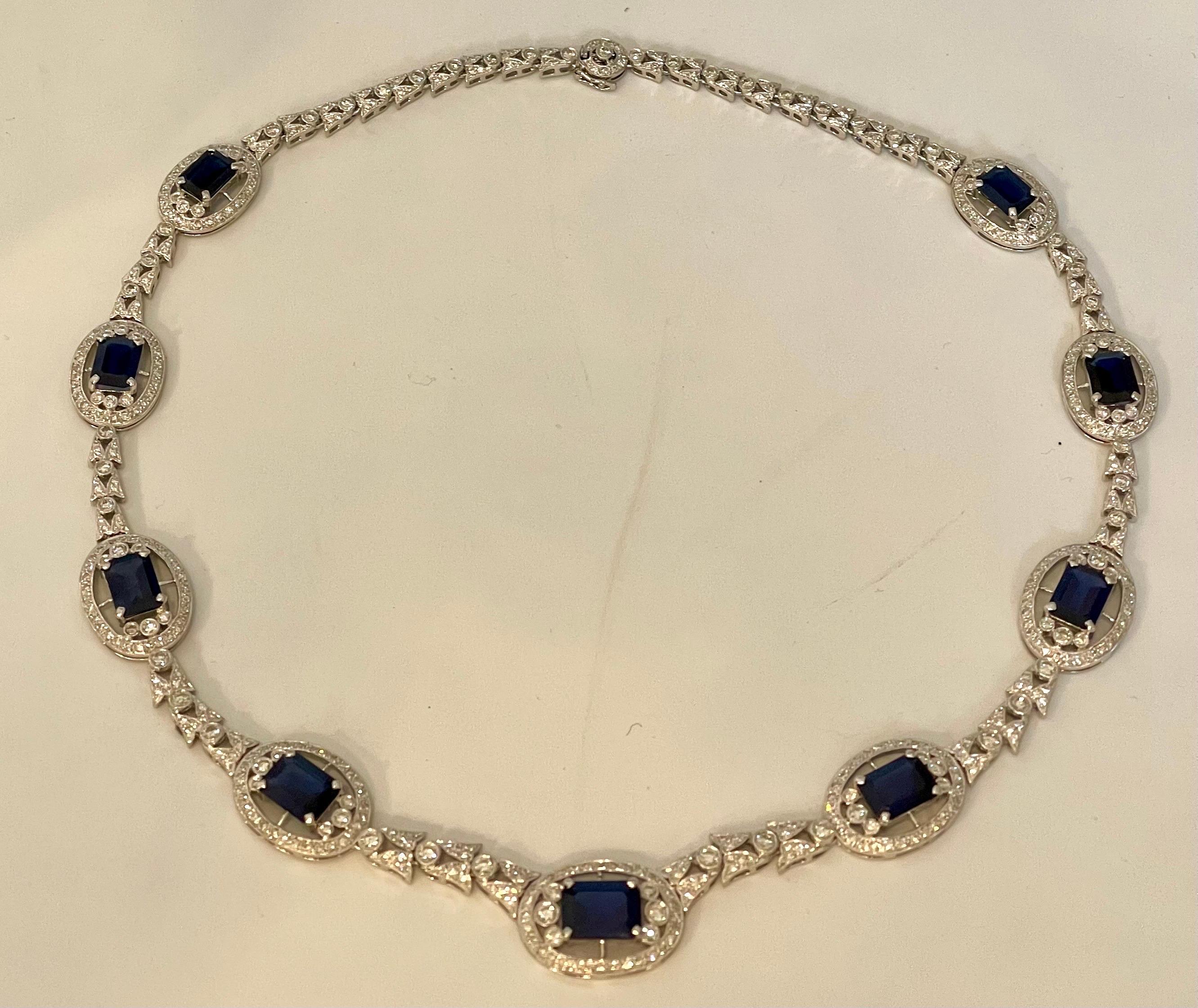 GIA zertifiziert natürlichen blauen Saphir & Diamant-Halskette 18 Kt Weißgold, Estate im Angebot 7