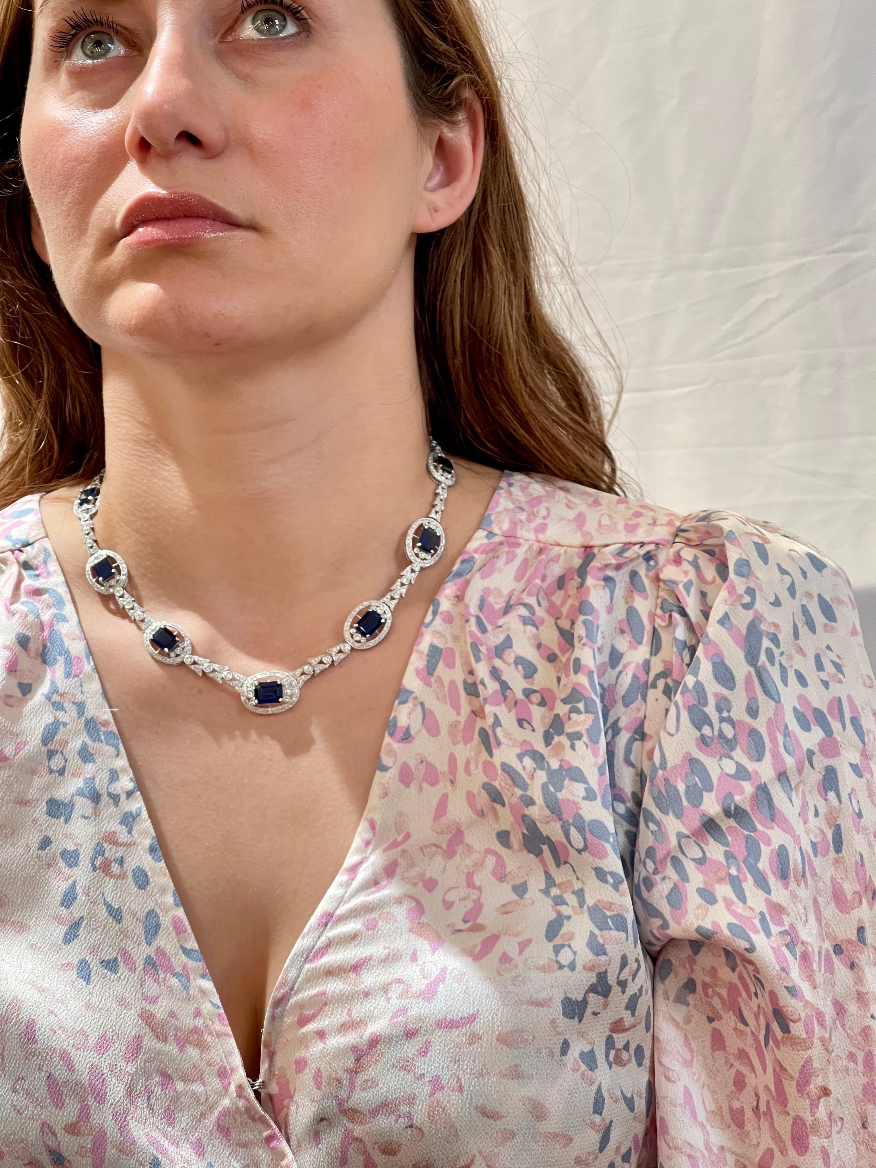 GIA zertifiziert natürlichen blauen Saphir & Diamant-Halskette 18 Kt Weißgold, Estate 11