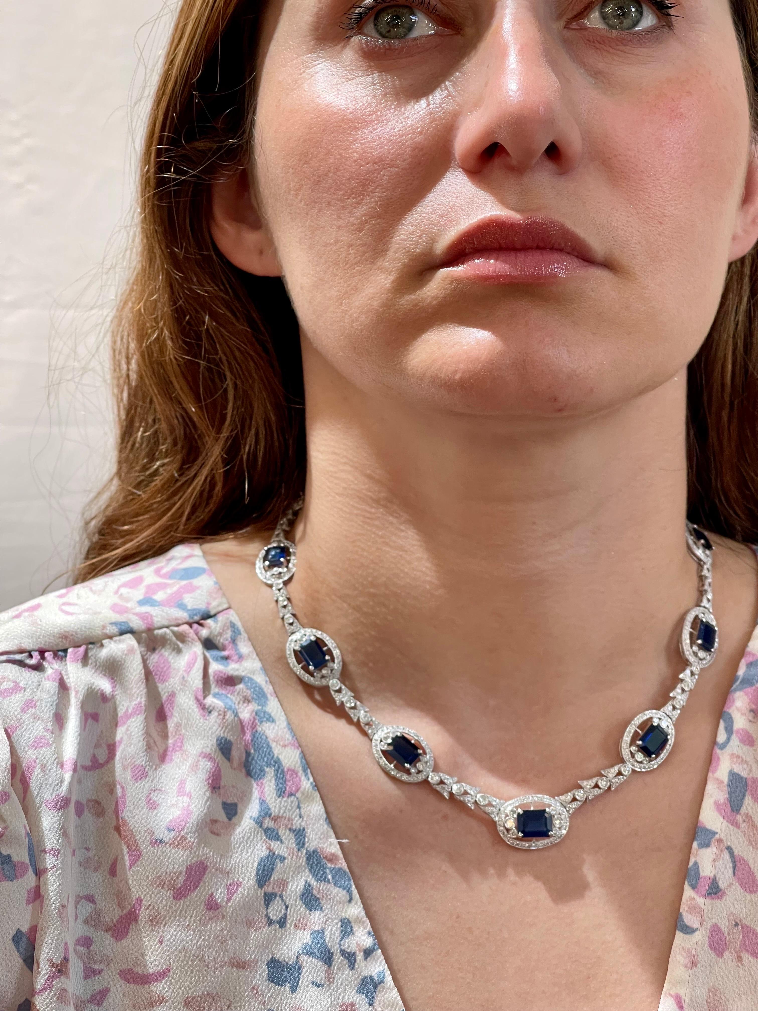 GIA zertifiziert natürlichen blauen Saphir & Diamant-Halskette 18 Kt Weißgold, Estate 13