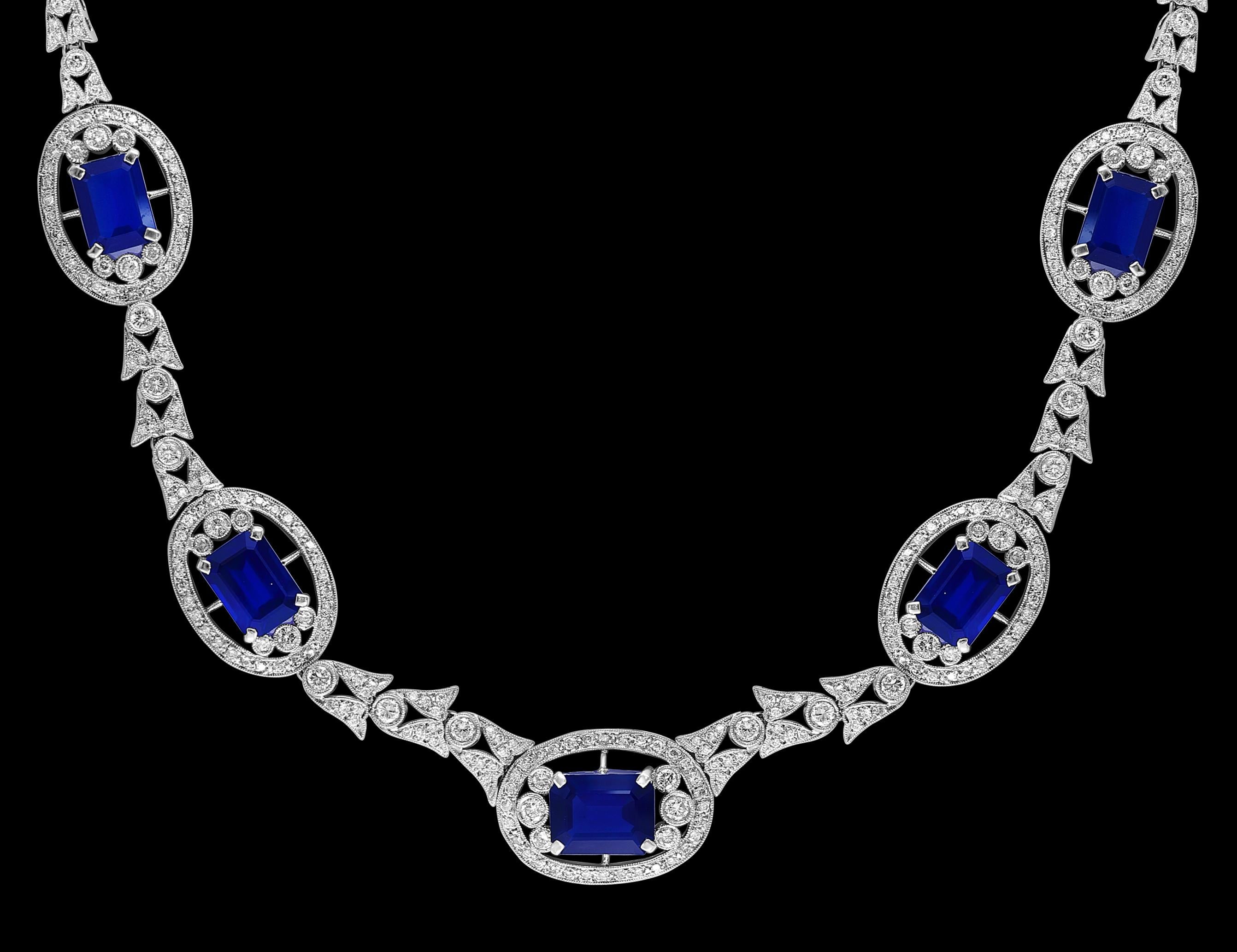 GIA Certified Natural Blue Sapphire & Diamond Necklace 18 Kt White Gold, Estate For Sale 11
