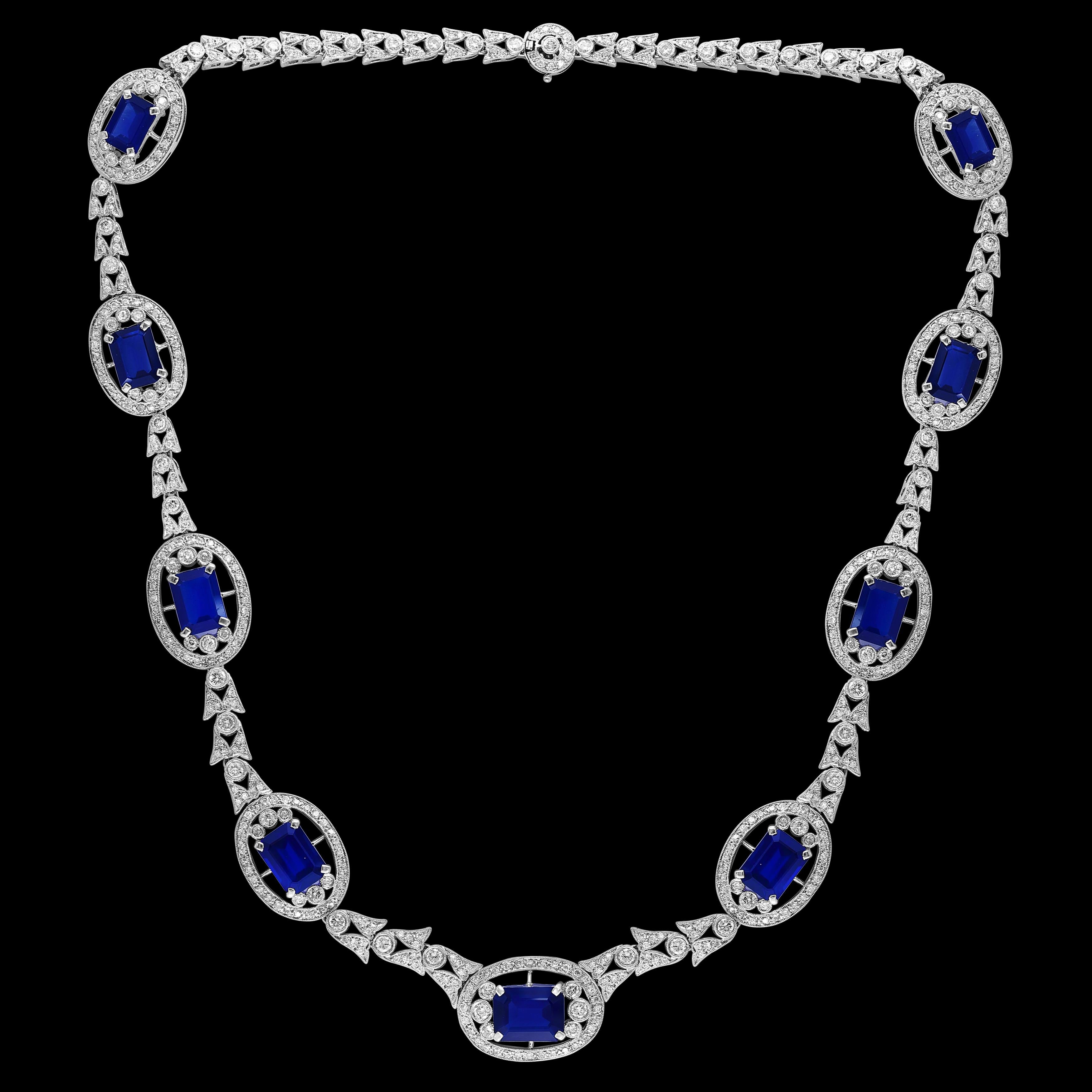 GIA zertifiziert natürlichen blauen Saphir & Diamant-Halskette 18 Kt Weißgold, Estate 15