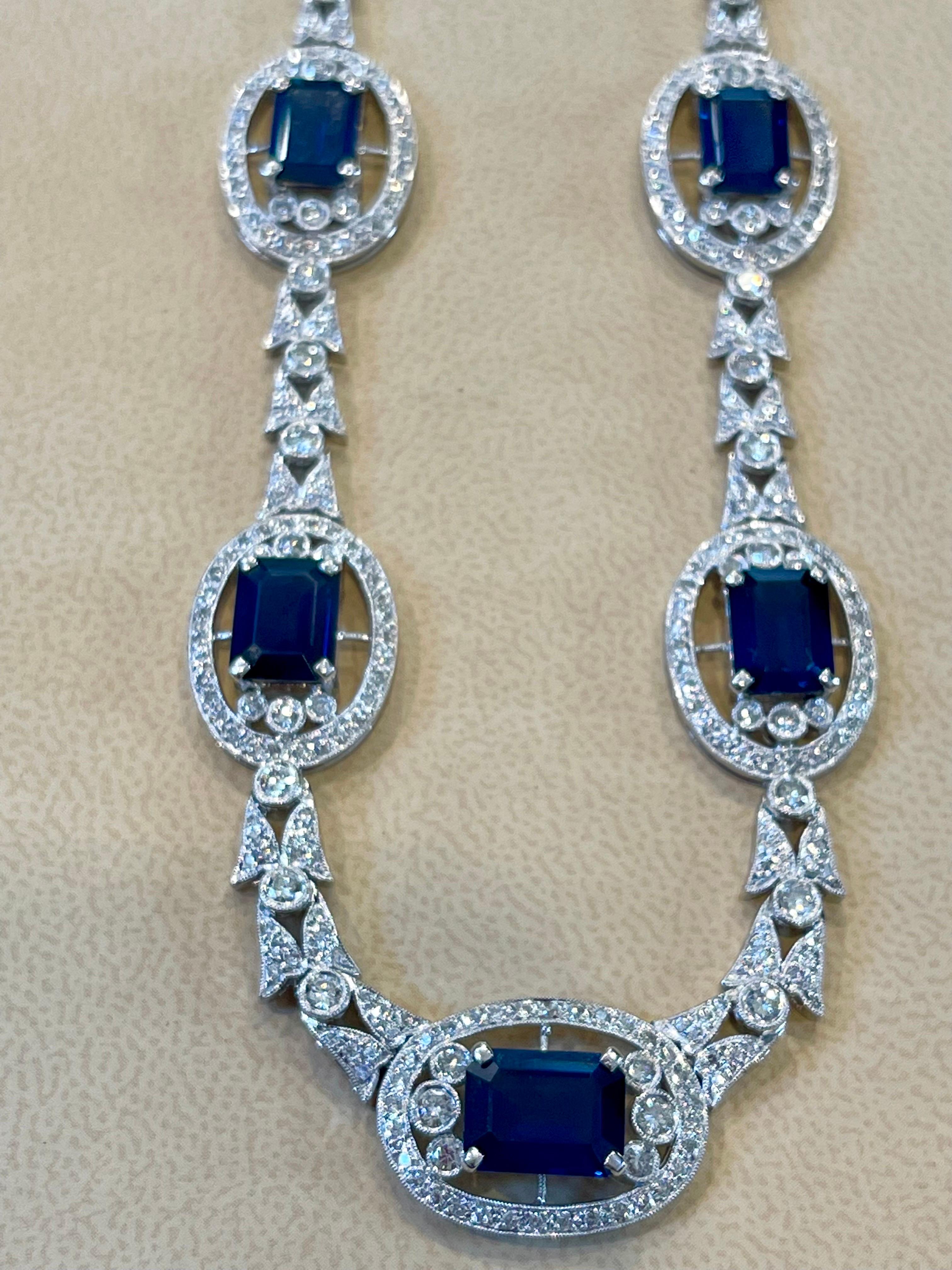 GIA zertifiziert natürlichen blauen Saphir & Diamant-Halskette 18 Kt Weißgold, Estate im Zustand „Hervorragend“ im Angebot in New York, NY