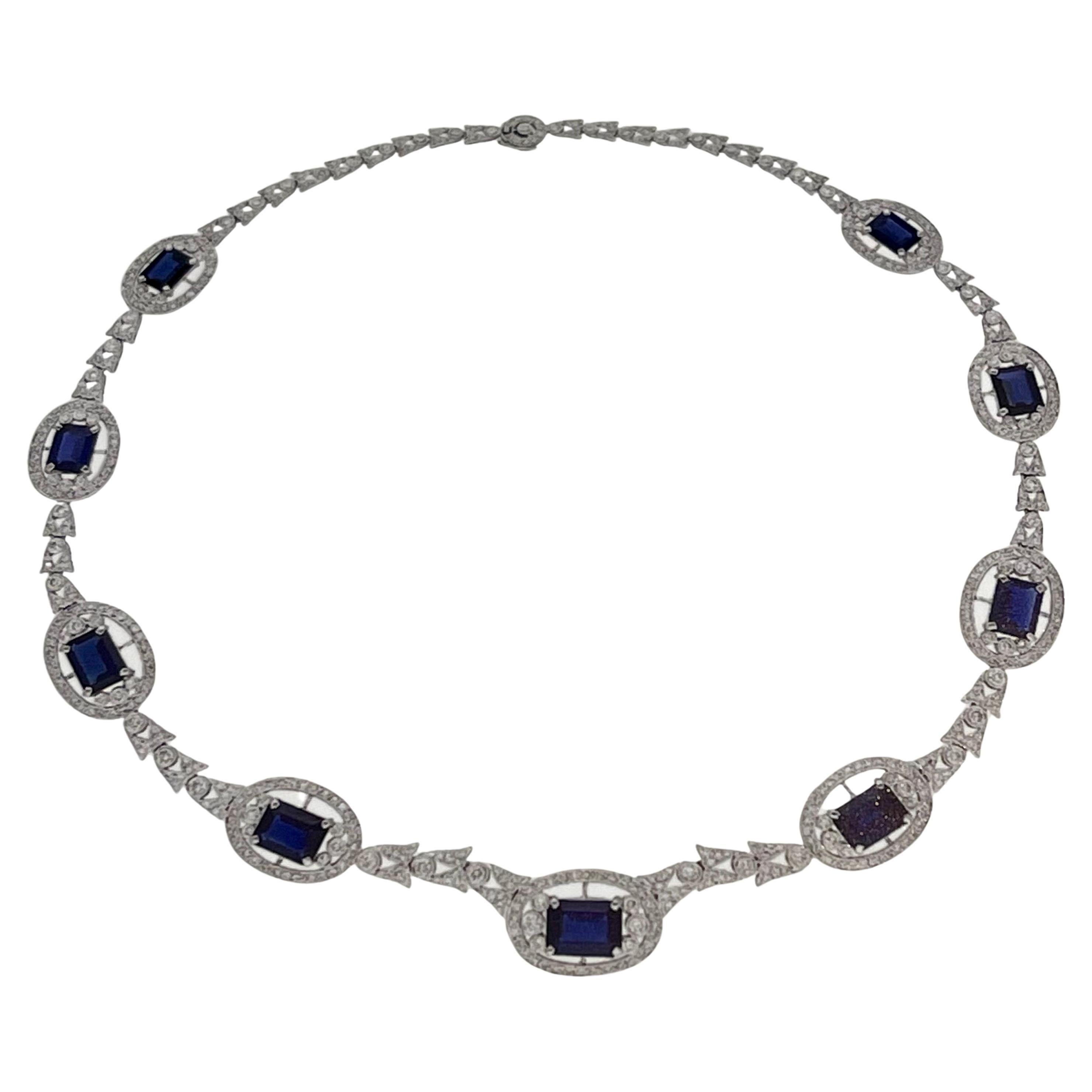 GIA zertifiziert natürlichen blauen Saphir & Diamant-Halskette 18 Kt Weißgold, Estate Damen im Angebot