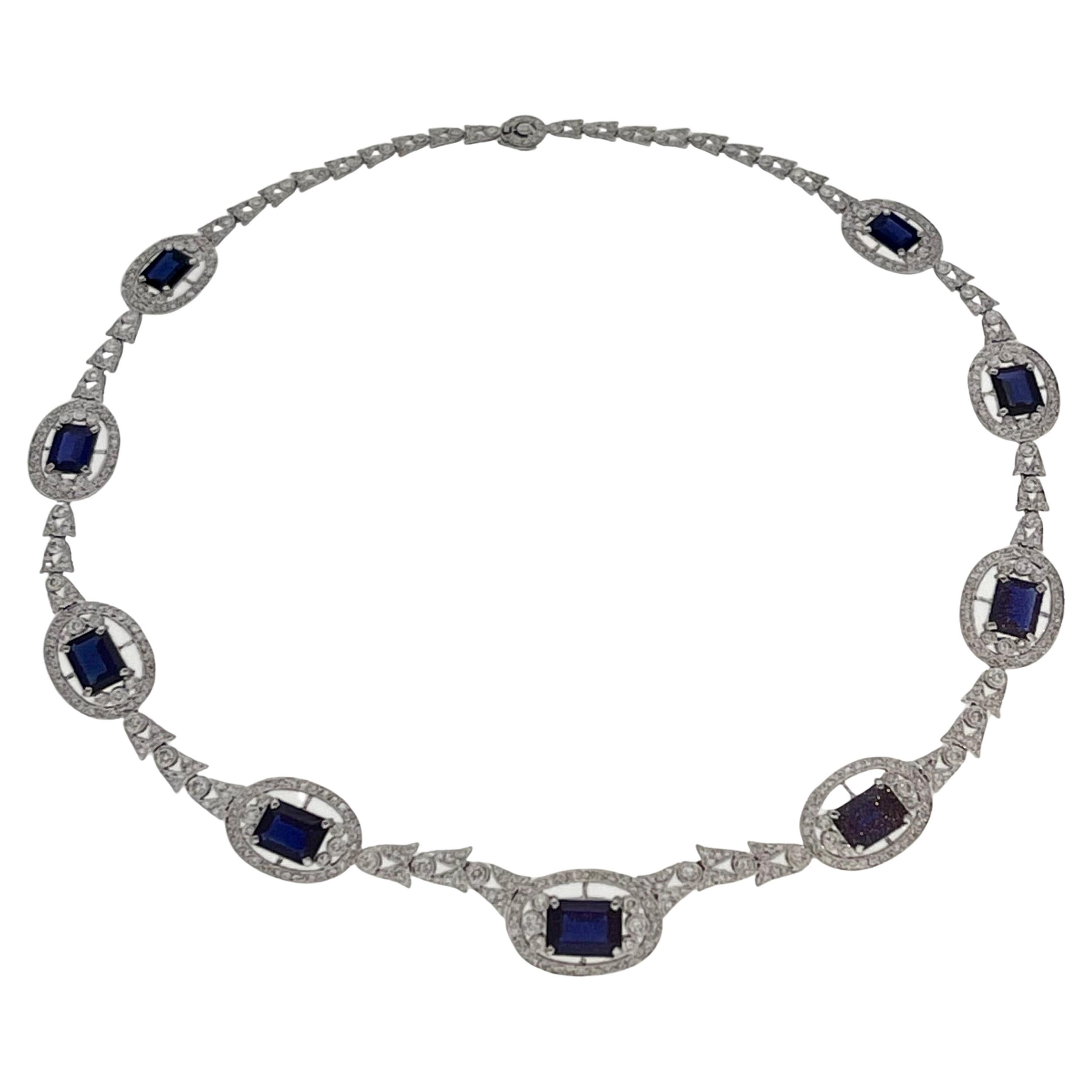 GIA zertifiziert natürlichen blauen Saphir & Diamant-Halskette 18 Kt Weißgold, Estate Damen