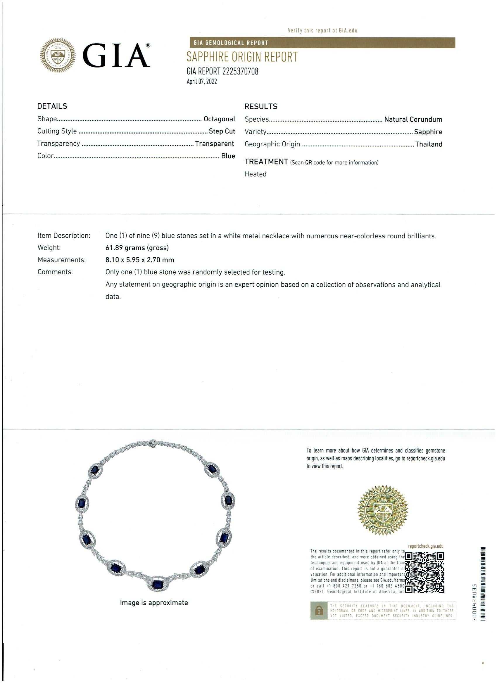 GIA zertifiziert natürlichen blauen Saphir & Diamant-Halskette 18 Kt Weißgold, Estate im Angebot 2