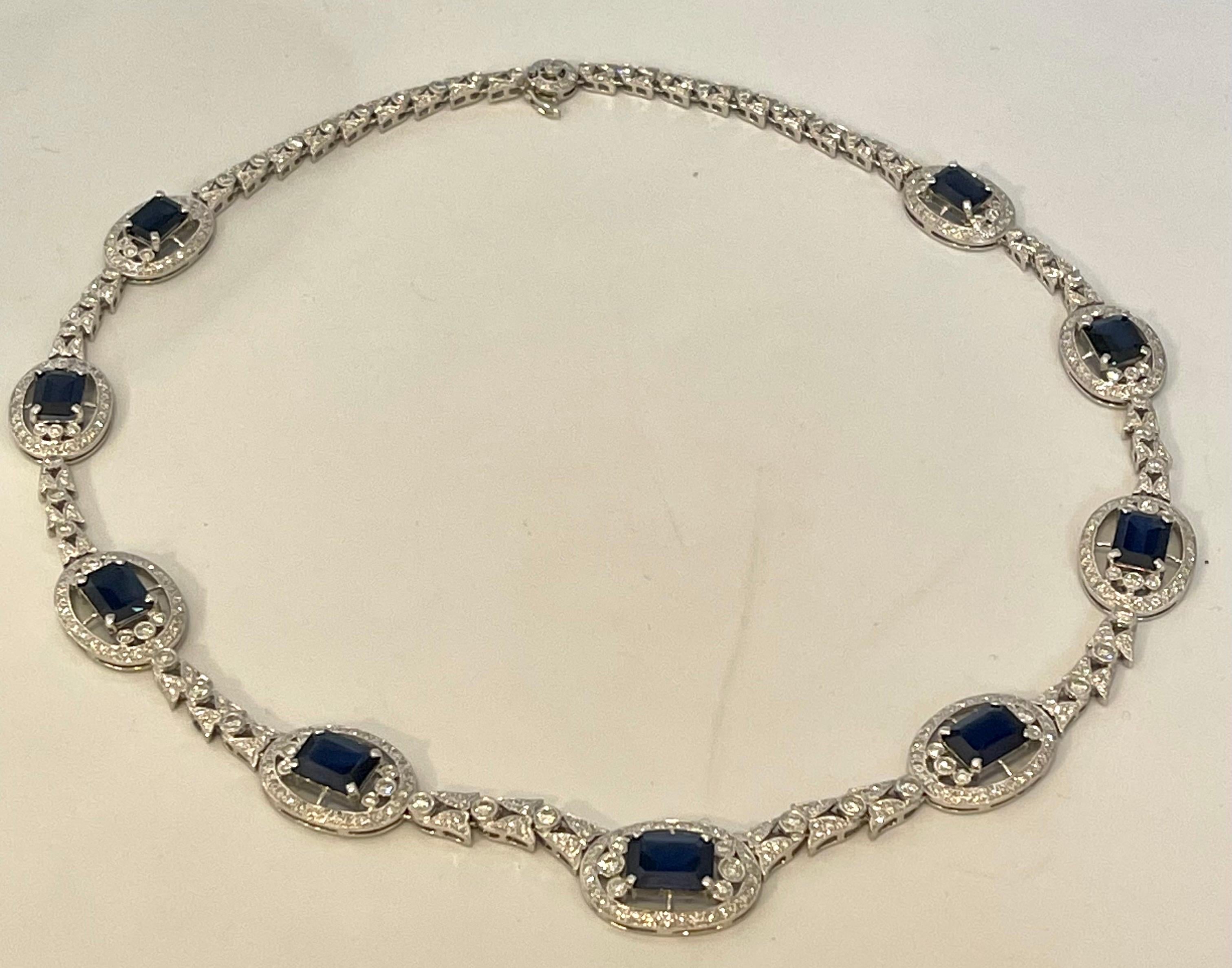 GIA zertifiziert natürlichen blauen Saphir & Diamant-Halskette 18 Kt Weißgold, Estate im Angebot 4