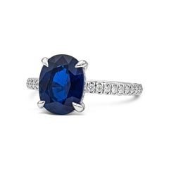 Roman Malakov GIA 3.84 Carats Oval Cut Blue Sapphire & Diamond Engagement Ring