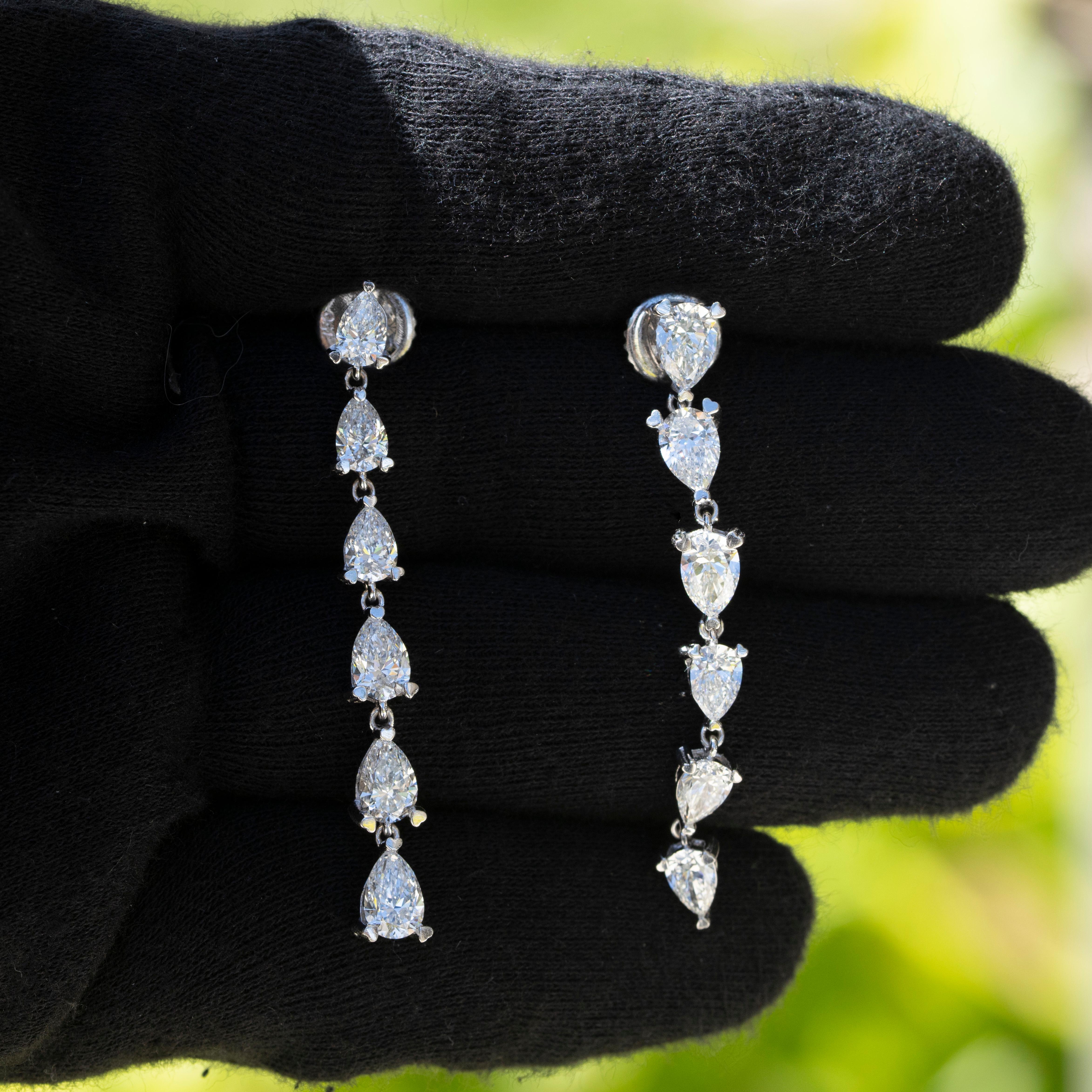 Pear Cut GIA Certified Natural Brilliant Pear Shaped Diamond Dangle Earrings For Sale