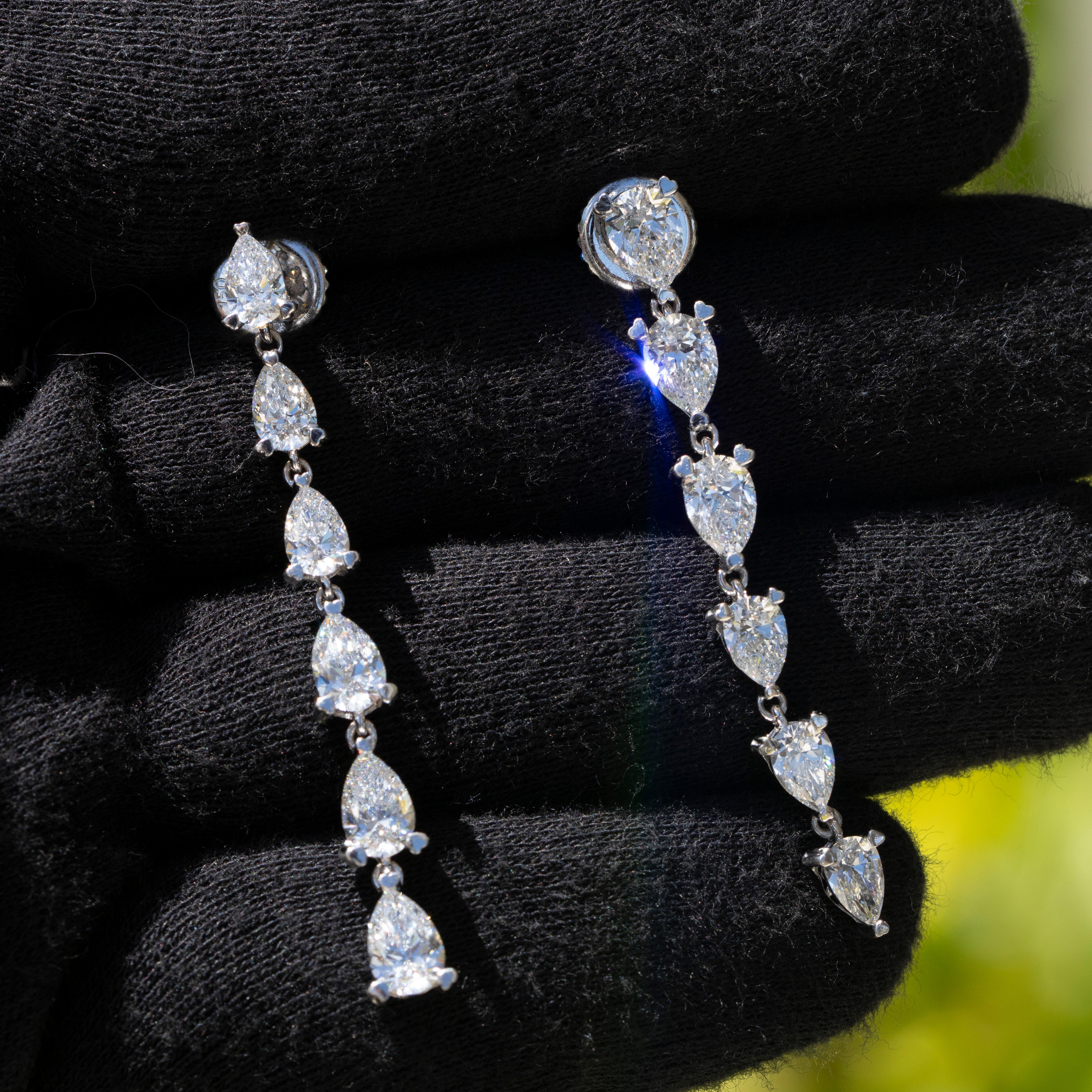 GIA Certified Natural Brilliant Pear Shaped Diamond Dangle Earrings In New Condition For Sale In Boca Raton, FL