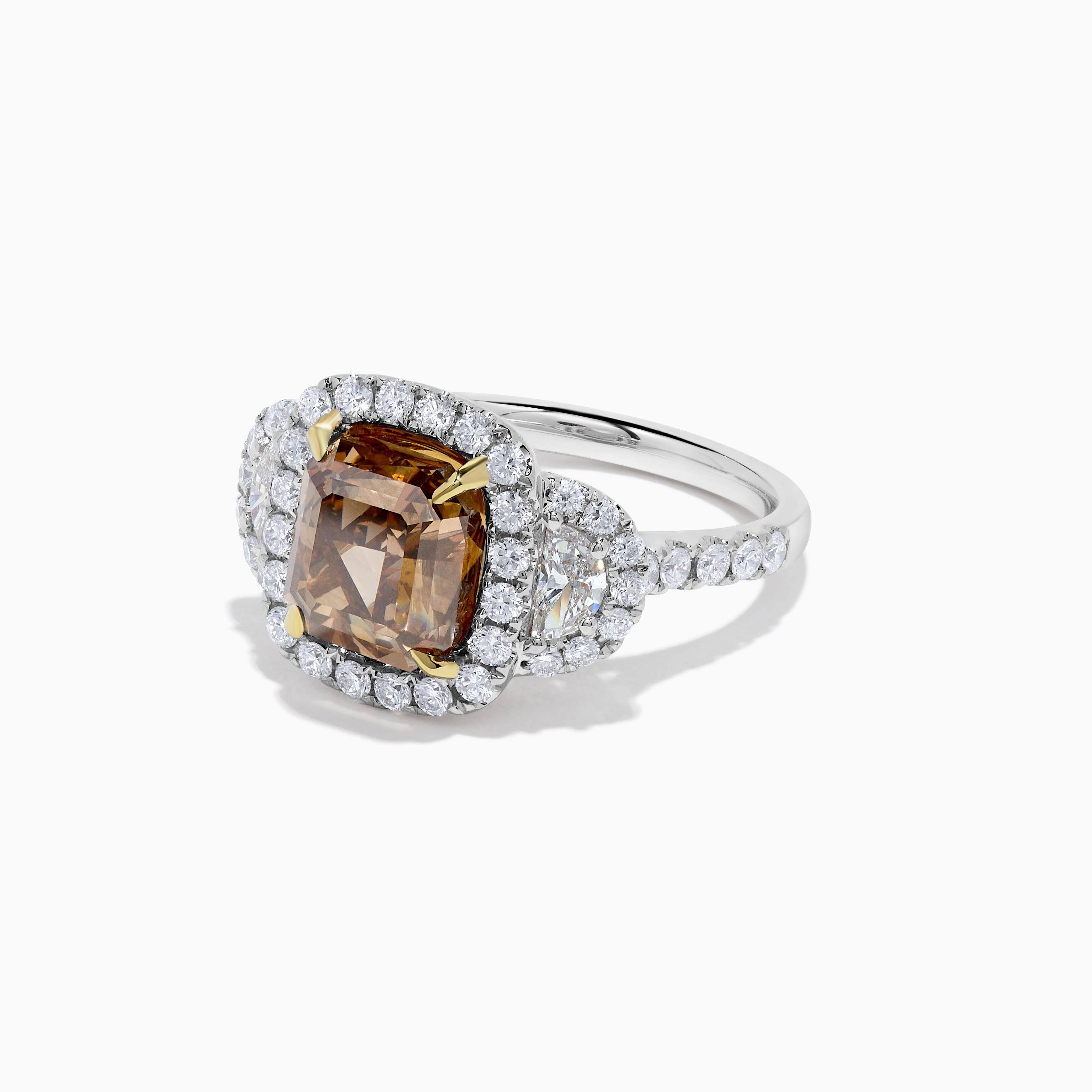 Women's GIA Certified Natural Brown Asscher Cut Diamond 4.97 Carat TW Gold Cocktail Ring For Sale