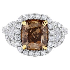 GIA Certified Natural Brown Asscher Cut Diamond 4.97 Carat TW Gold Cocktail Ring