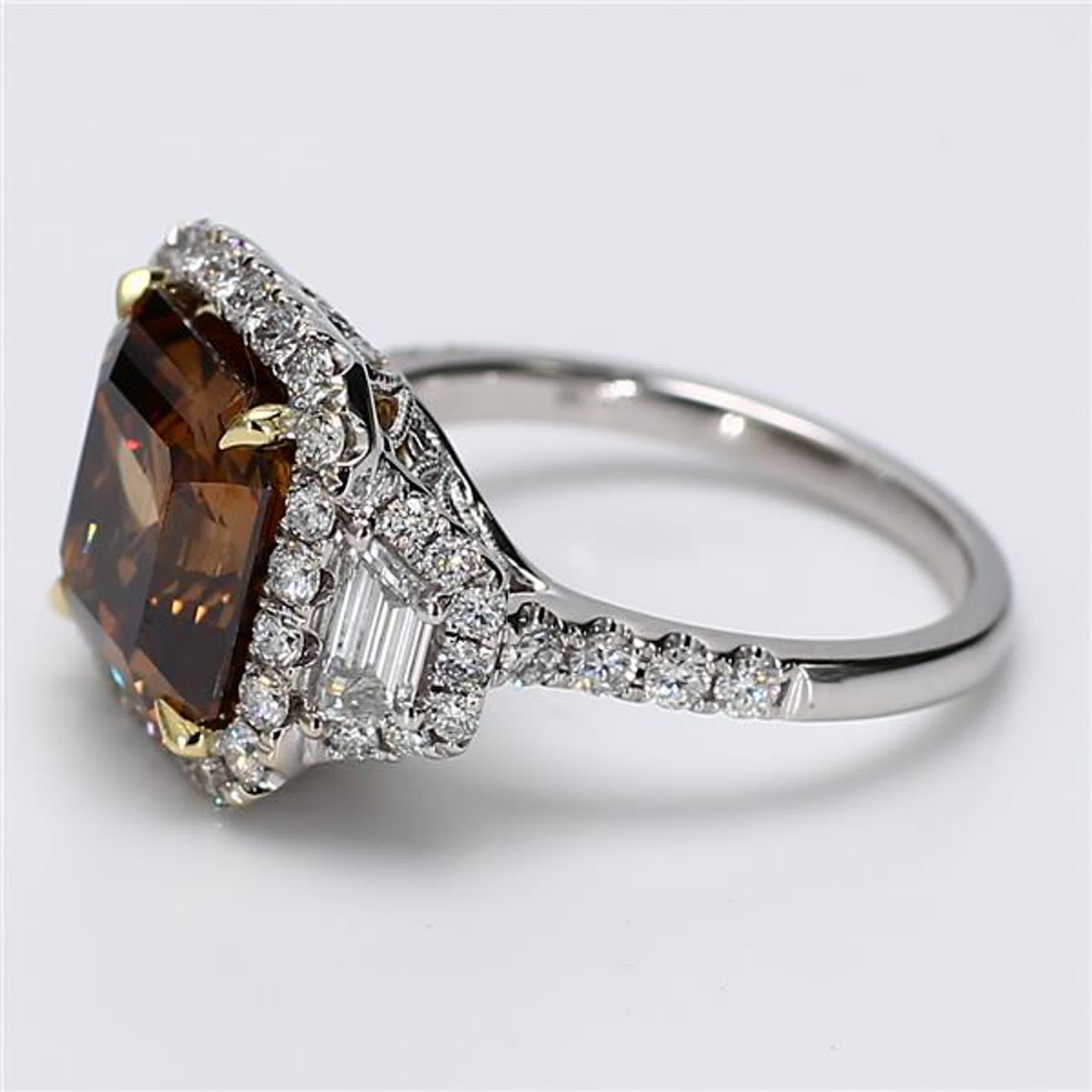 Contemporary GIA Certified Natural Brown Emerald Cut Diamond 6.40 Carat TW Gold Cocktail Ring For Sale