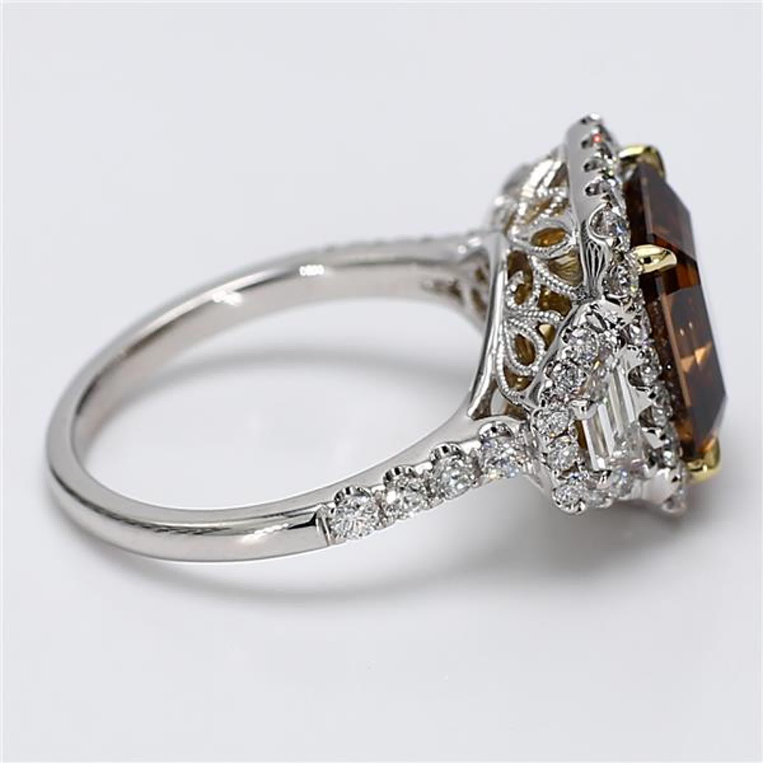 GIA Certified Natural Brown Emerald Cut Diamond 6.40 Carat TW Gold Cocktail Ring For Sale 1