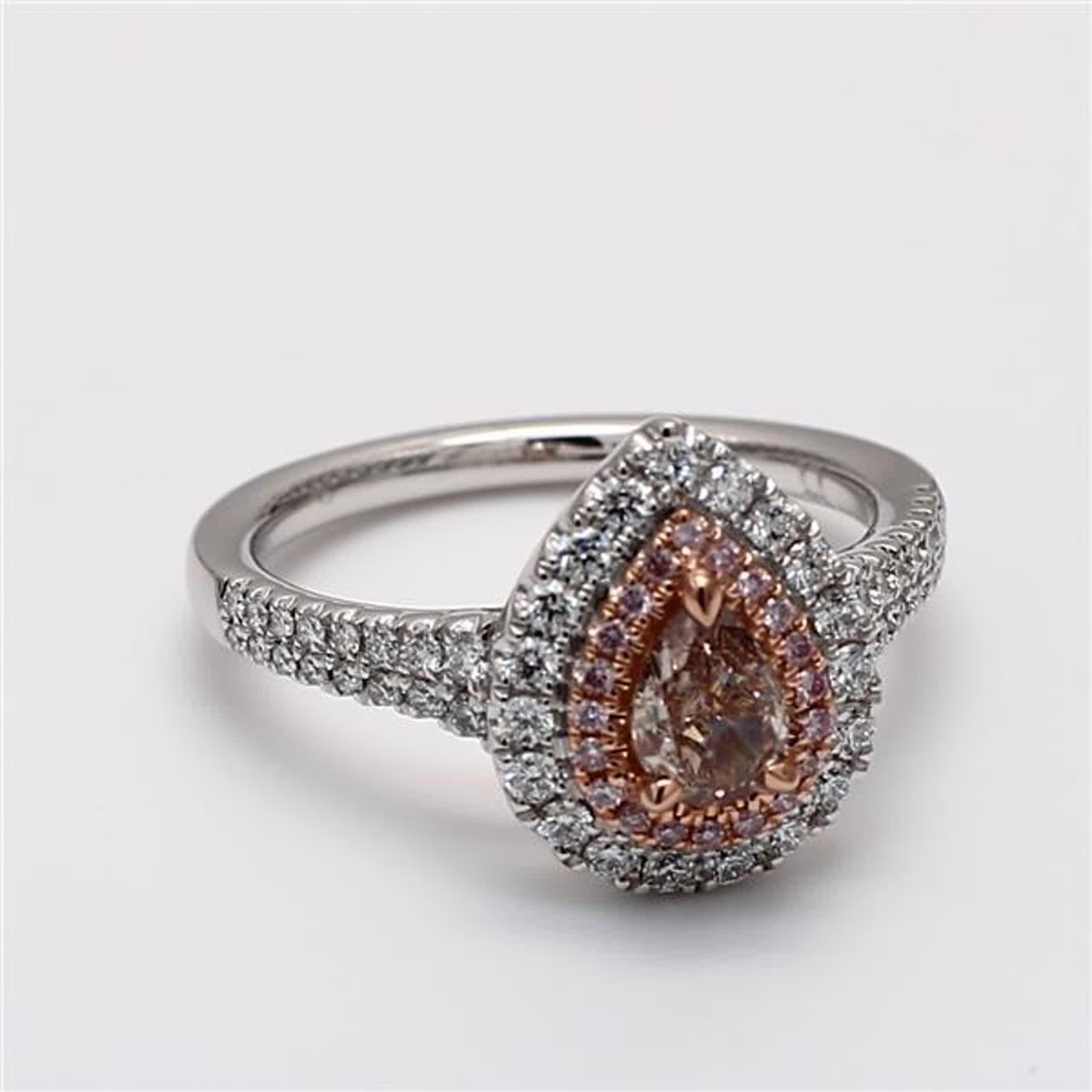 Pear Cut GIA Certified Natural Brown Pear and Pink Diamond .98 Carat TW Platinum Ring For Sale