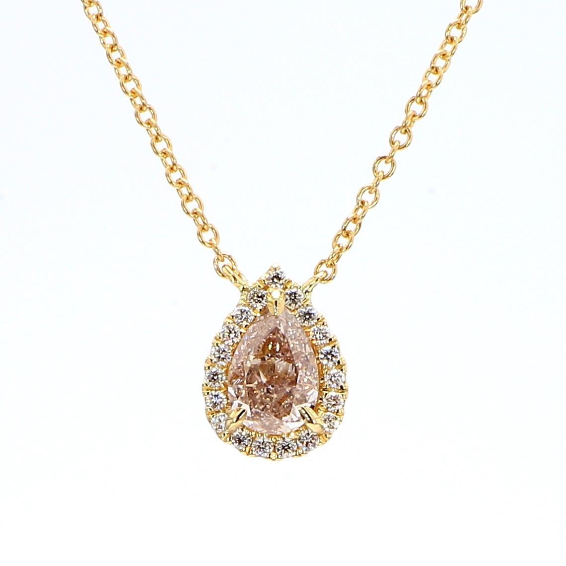 Contemporaneo Collana in oro con diamante marrone perlato naturale certificato GIA da 0.71 carati TW in vendita