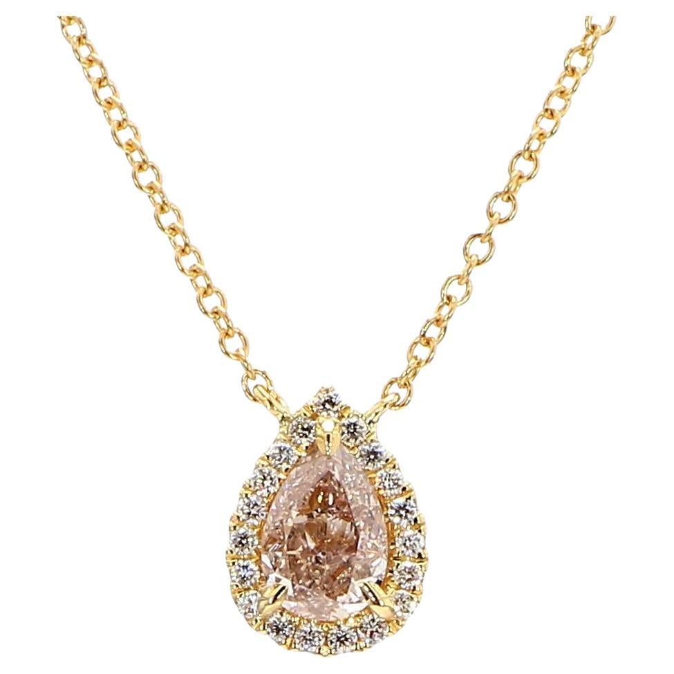 Collana in oro con diamante marrone perlato naturale certificato GIA da 0.71 carati TW