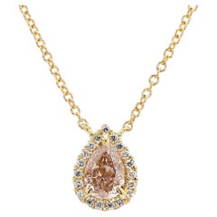GIA Certified Natural Brown Pear Diamond 0.71 Carat TW Gold Necklace