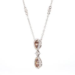 GIA Certified Natural Brown Pear Diamond 1.08 Carat TW Gold Necklace