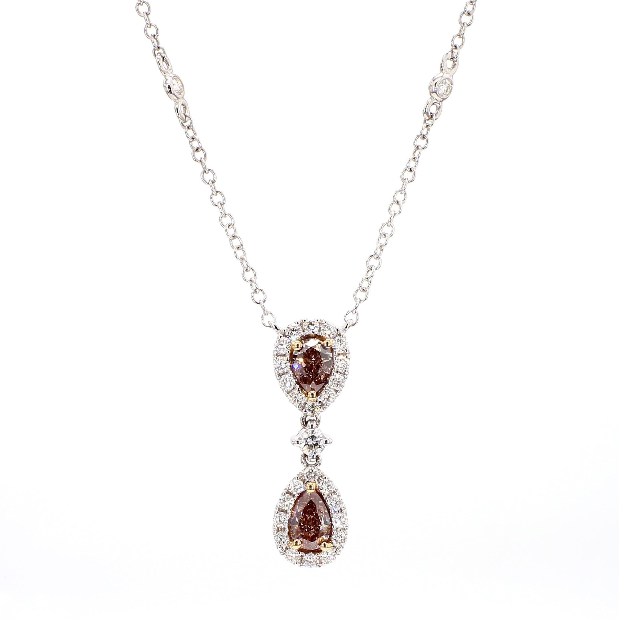 Contemporaneo Collana in oro con diamante marrone perlato naturale certificato GIA da 1.08 carati TW in vendita