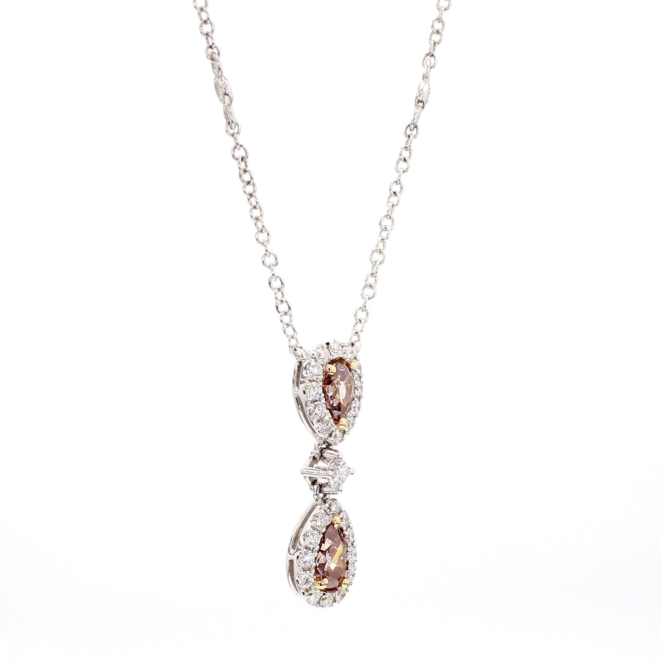 Taglio a goccia Collana in oro con diamante marrone perlato naturale certificato GIA da 1.08 carati TW in vendita