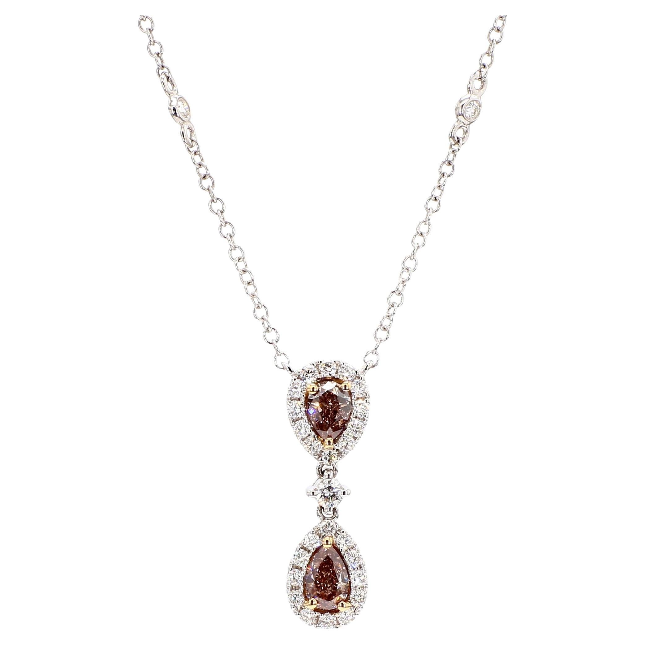 Collana in oro con diamante marrone perlato naturale certificato GIA da 1.08 carati TW