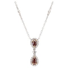 GIA Certified Natural Brown Pear Diamond 1.08 Carat TW Gold Necklace