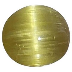 GIA Certified Natural 15.04CT Cat's-Eye Golden Beryl Round Cabochon Stone