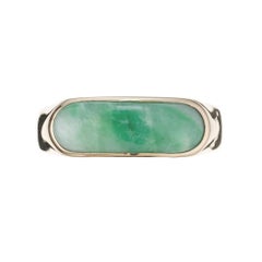GIA Certified Natural Certified Jadeite Jade Yellow Gold Saddle Ring